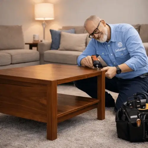 Rancho Cordova wood furniture repair specialist fixing a table leg