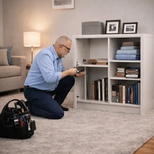 West Sacramento furniture repair craftsman repairing bookcase cabinet hinges